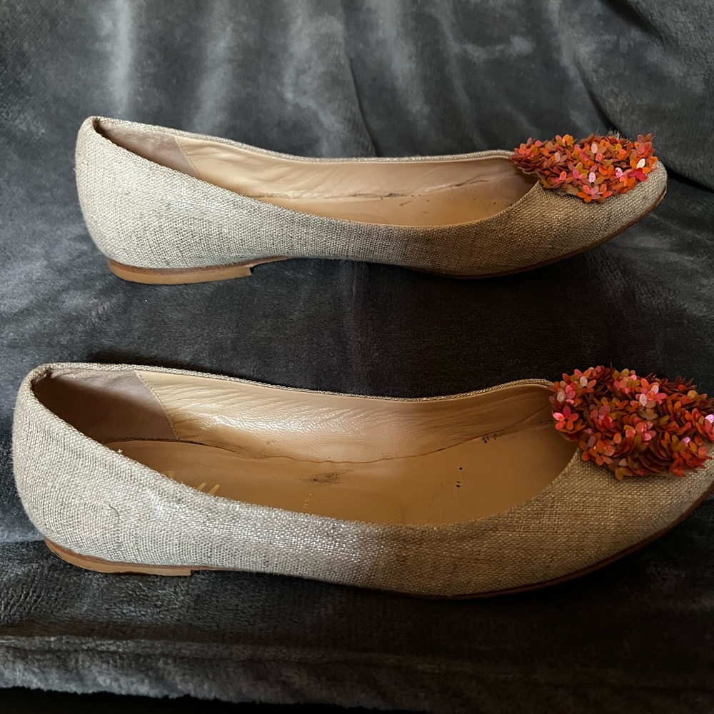 Women's Tan Flats with Colorful Sequin Accents - Picture 2 of 6